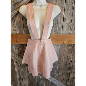 NWT Tammy Tangs vegan pink leather overall skirt Layered  suspender miniskirt XS